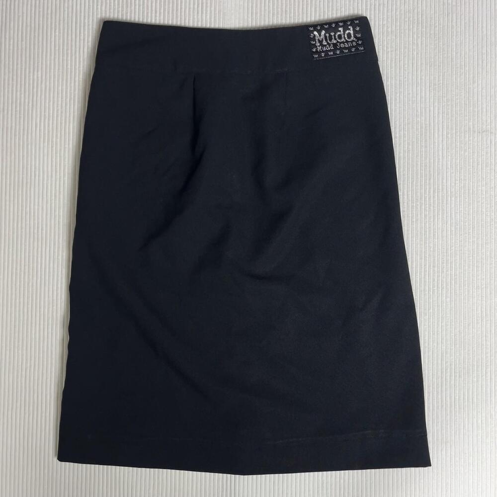 Mudd Skirt Juniors 3 Black Twill Pencil Knee Length Logo Slit Casual